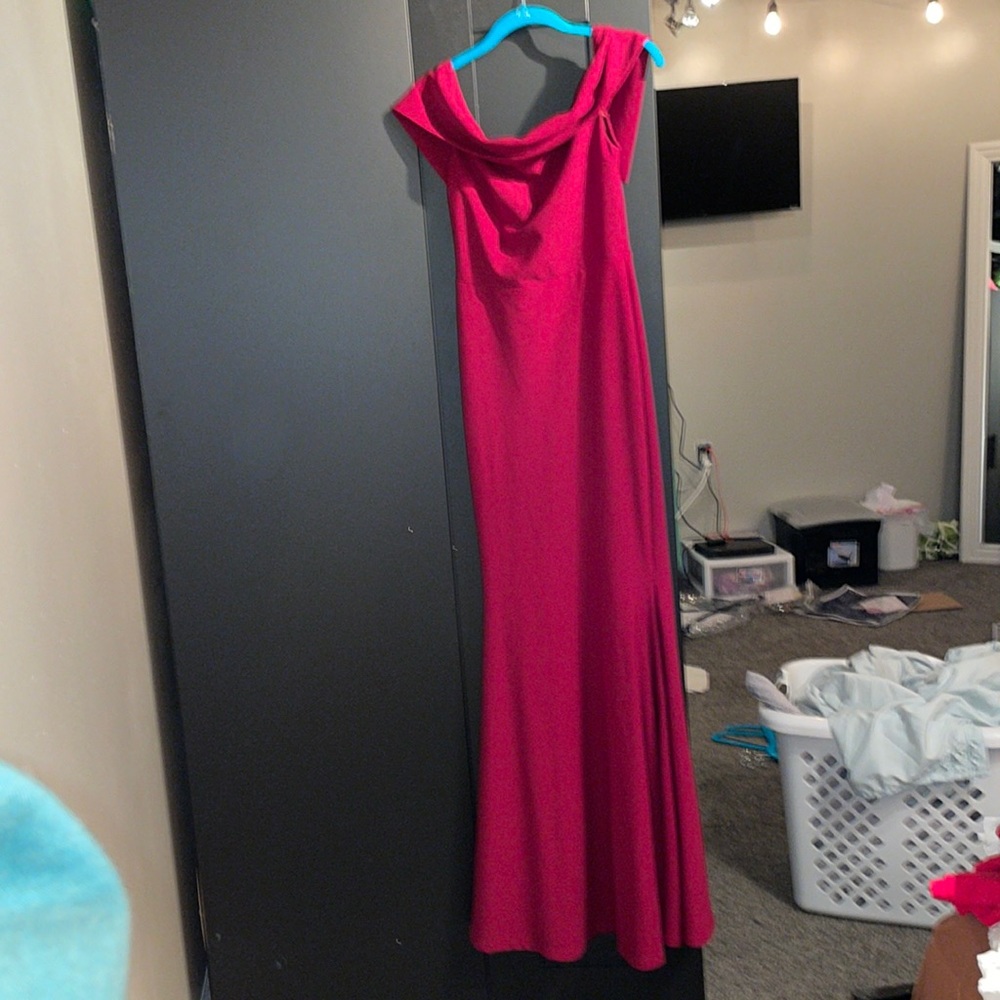 Red body con long formal dress